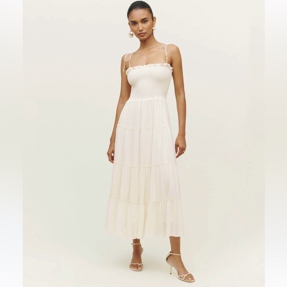 REFORMATION NWT Nira Dress Ivory White Ruffle midi dress SIZE XL Cream Ivory - Picture 1 of 6